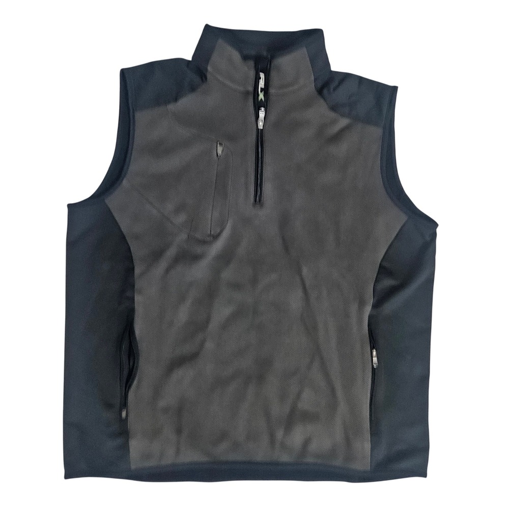 RLX Ralph Lauren Golf Vest Mens Large Gray Black Quarter Zip Performance Layer